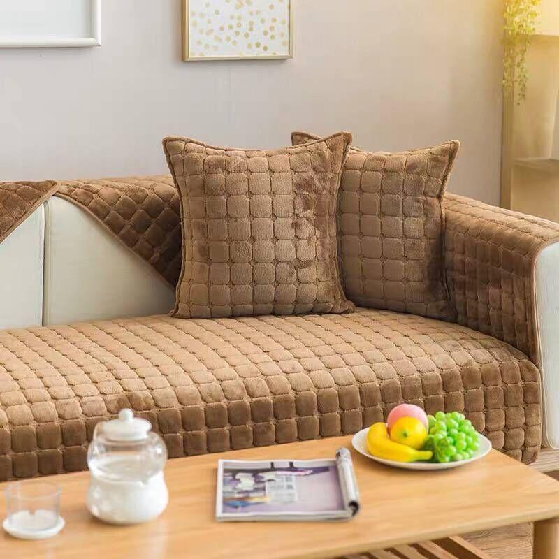 Simple Winter Short Plush Sofa Cushion Thickened Anti Slip Flannel Simple Modern Three Person Sofa Napkin Cover 8 Colors