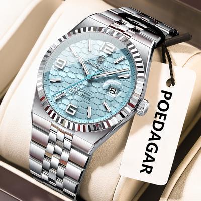 Erkek Saatleri Trend Moda Kuvars Saat Erkek İçin Doku Dişli Bezel Su Geçirmez Parlak Tarihli Paslanmaz Çelik