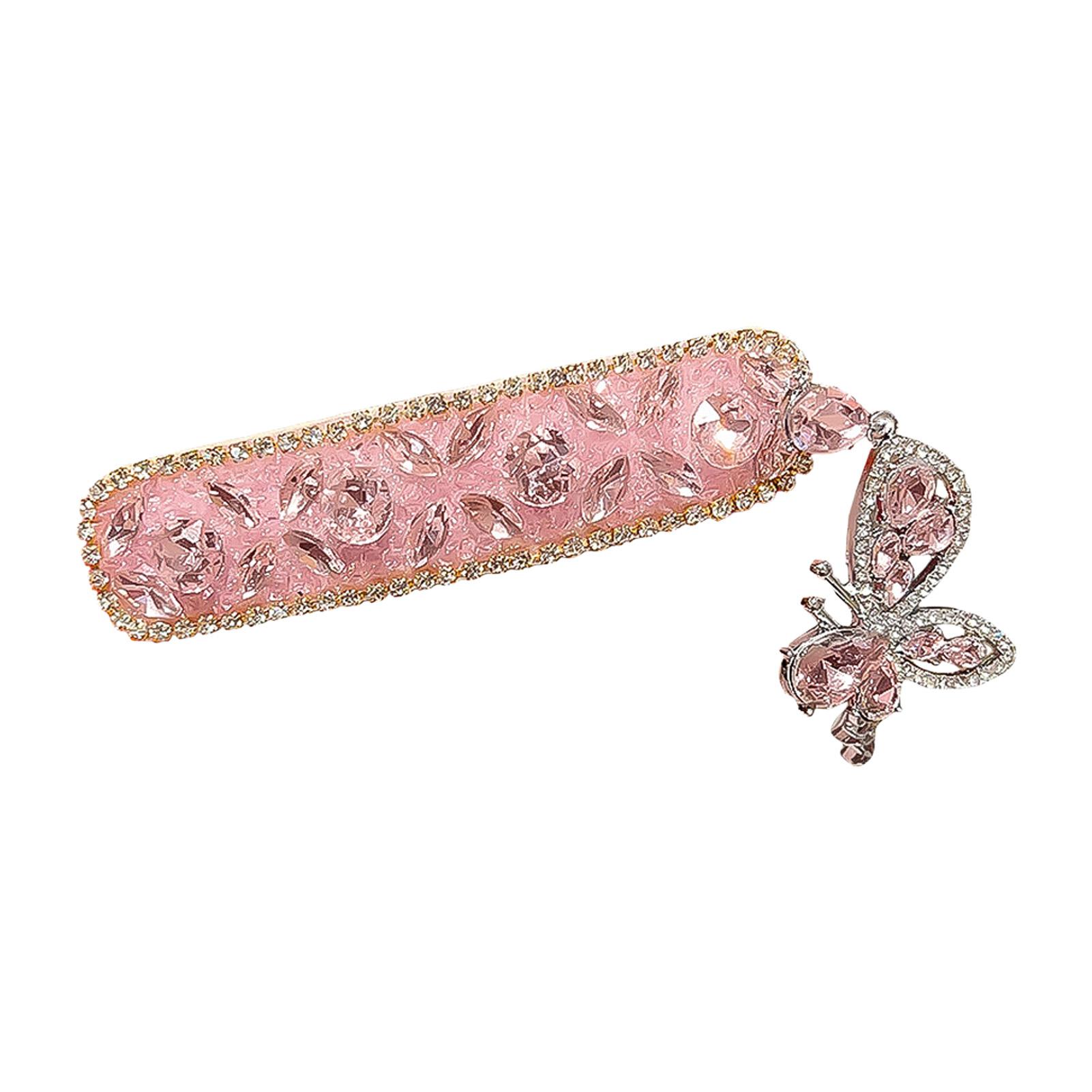 

Full Rhinestone Butterfly Tassel Hair Clip Pink Vintage Bridal Hair Accessory New Chinese Style Side Hairpin for Wedding Party