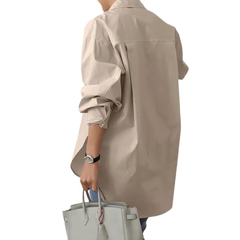 Spring Elegant Blouse Stylish Women Lapel Neck Long Sleeve Shirt Loose Solid Split Hem Tops Oversize OL Work Blusas