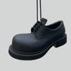 Fashion Black Thick Bottom Lace Up Pumps Women British Style Sewing Designer Shoes Cozy Square Heel 45 Extra Large Size Loafers