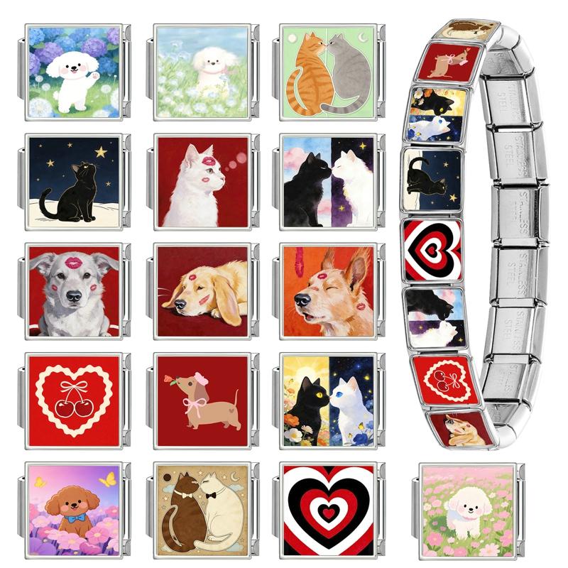 Wholesale Cute Dogs Cats Flowers Heart Starfish Charm Bracelet Fit 9mm Bracelet Stainless Steel Italian Links Making DIY Jewelry