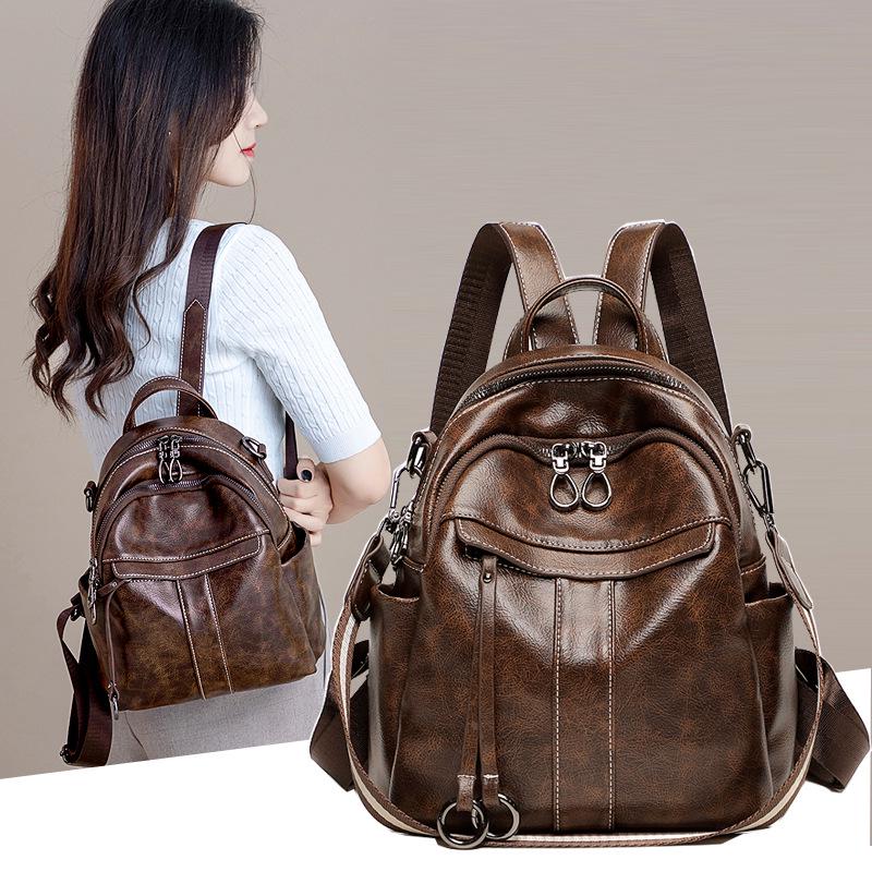 Women's Vintage Oil Wax Leather Anti-Theft Backpack - Multi-Purpose, Casual Travel & Commute Bag (Spring 2025)