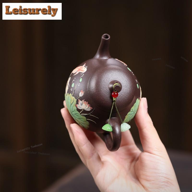 191ml Antique Yixing Purple Clay Teapots Handmade Fish Fun Autumn Water Pot Raw Ore Mud Tea Maker Kettle Zisha Tea Set Supplies