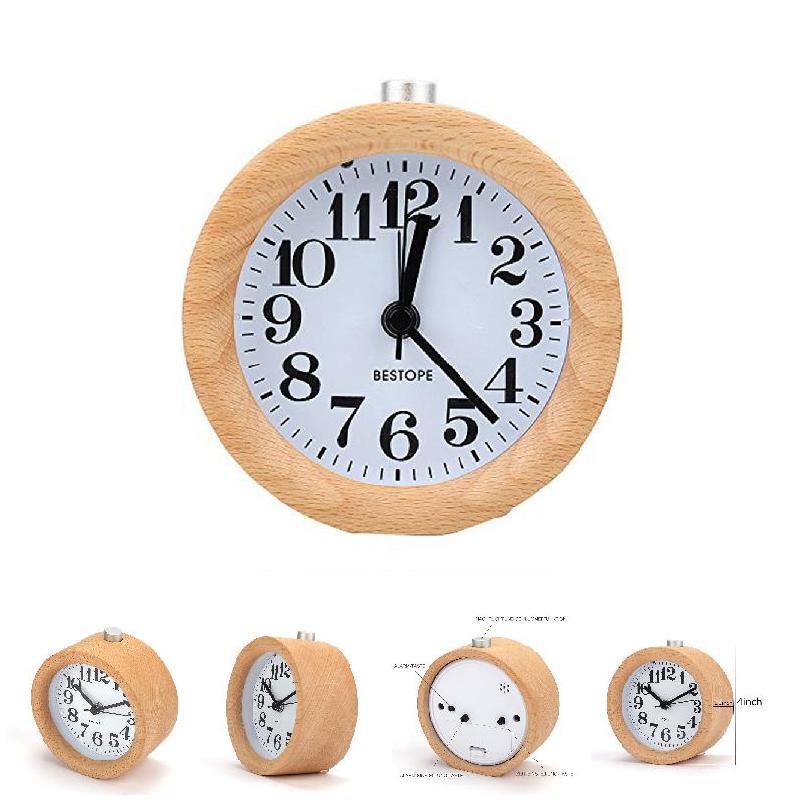 Small Alarm Clock with Night Light Classic Round Silence Table Clocks Snooze Function