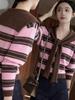 French Autumn/Winter Women's Wool Knit Color-Block Shawl & Striped Sweater Set