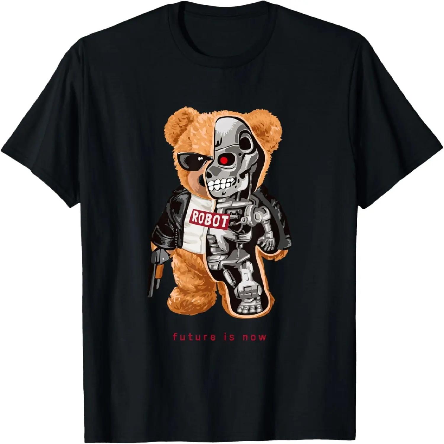 

Cool Wild Teddy Bear Future Robot Style Illustration Graphic T-Shirt XXXXXL чорний