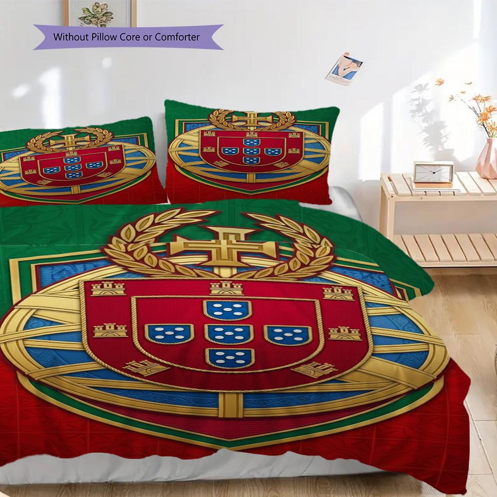 Portuguese Heritage Emblem Three-piece Set (1 * Duvet Cover + 2 * Pillowcase, Without Core) Christmas Birthday Gift Duvet Cover and Pillowcase