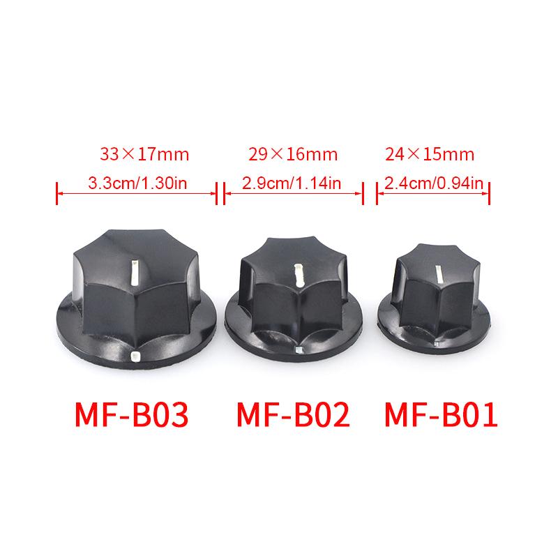 5Pcs Bakelite Knob MF-B01 MF-B02 MF-B03 Hexagonal Potentiometer Band Switch Cap Inner Hole 6MM Potentiometer Knobs