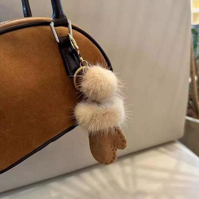 Luxury Fluffy Faux Fur Glove Shaped Handbag Pendant High Quality Metal Ring Backpack Pendant For Women