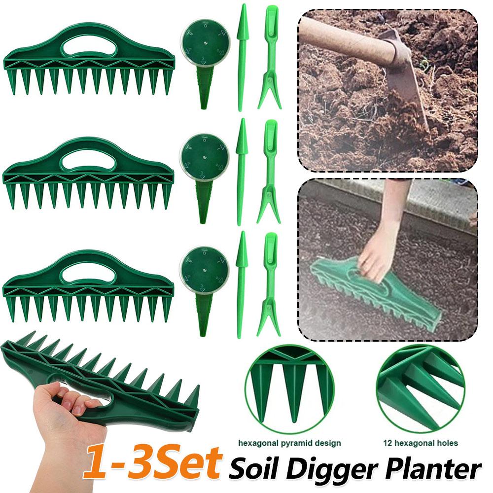 1-3Set 12 Holes Soil Digger Planter with Seedling Extractor Garden Seed Spacer Tool Garden Seeder Seeding Puncher for Garden