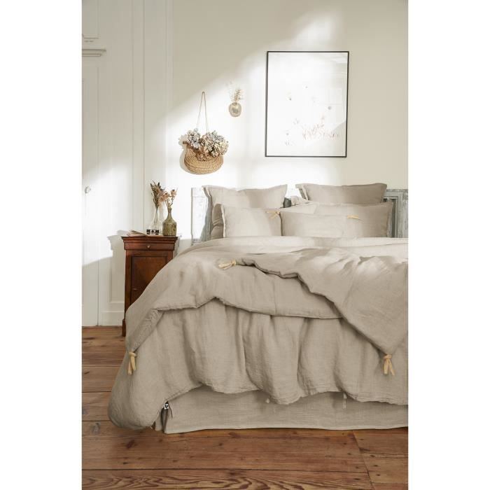 Bout de lit - Soline - 90 x 200 cm - Lin lavé - Polyester - Beige