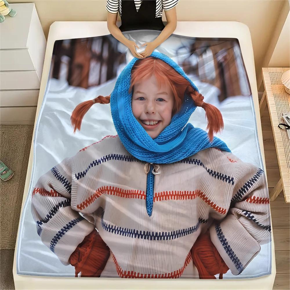 1pz Coperta in Flanella con Stampa Pippi Calzelunghe, Alta Qualità per Tutte le Stagioni, Decorazione per la Casa, Calore e Comfort, Perfetta per Regali di Natale