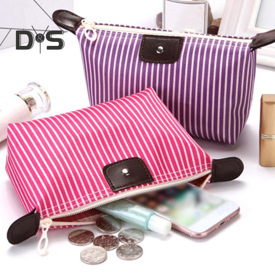 Striped Cosmetic Bag Waterproof Foldable Large Capacity Zipper Closure Dumpling Shape Portable Makeup Organizer for Travel Home Storage