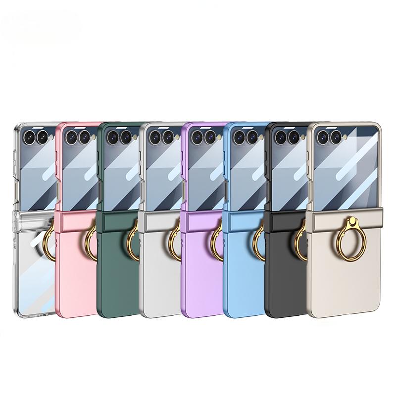 For Z Flip7 Phone Case Screen Protector 2in1 Ring Holder Cover For Samsung Galaxy Z Flip 7 Zflip7 Luxury Pivot Hinge Slim Shell
