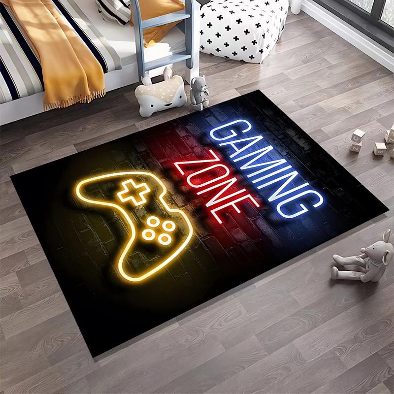 "Gaming Zone Neon Style Carpet with Game Controller Design" Suitable for use as an anti-slip for living room bedroom sofas