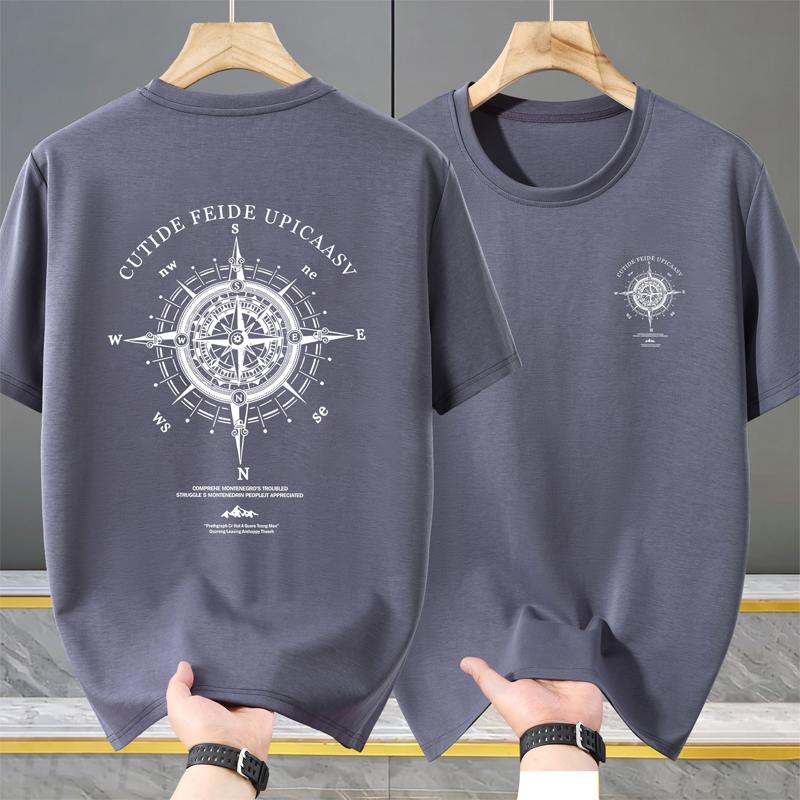 Men's Plus Size Compass Print T-Shirt – Back Graphic Crew Neck Short Sleeve Tee (5XL-13XL)