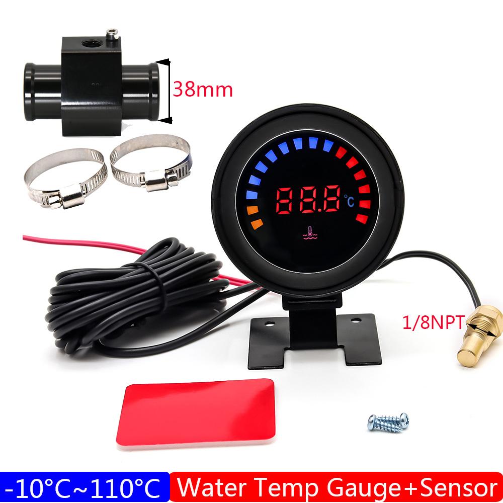 52mm Water Temperature Gauge with Sensor Water Temp Meter Adaptor Joint Pipe Radiator 26-40mm for Petrol Diesel Car 12V24V