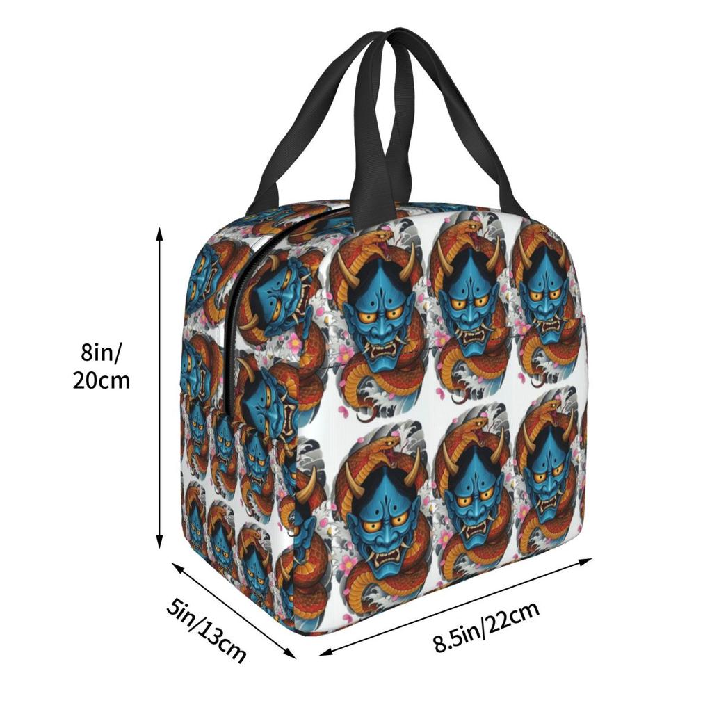 Oni Demon Gaiter Japanese Samurai Ronin Face Insulated Lunch Bag for Women Children Portable Food Boxes Thermal Lunch Box Tote