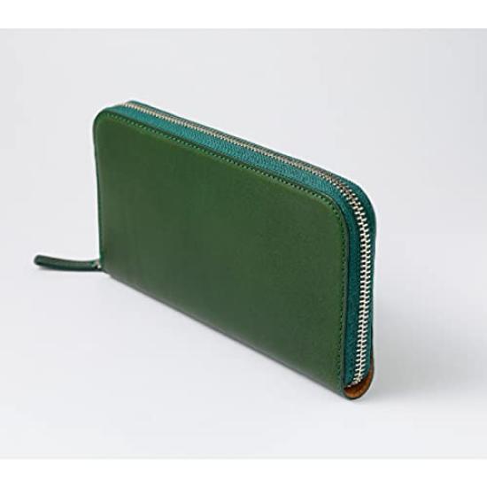 Bell La Bell Men's Bifold Wallet In Buttero Italian Leather (Made In Japan) with Coin Purse, a Perfect Father's Day Gift (Green Zip-Around Long