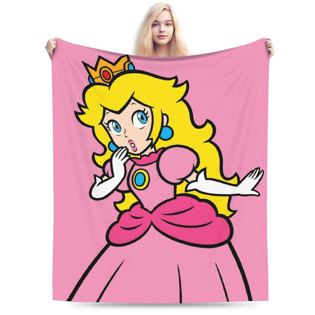 Princess Peach Star Fleece Throw Blanket Super Marioo Blanket for Home Office Super Warm Bed Rug
