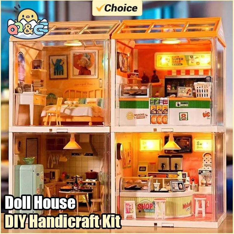 Fai da te Artigianato per Bambini Casa delle Bambole Illuminazione Blocchi da Costruzione Assemblaggio Scena Miniature Giocattoli Casa delle Bambole per Bambini Regali Decorazioni per la Casa