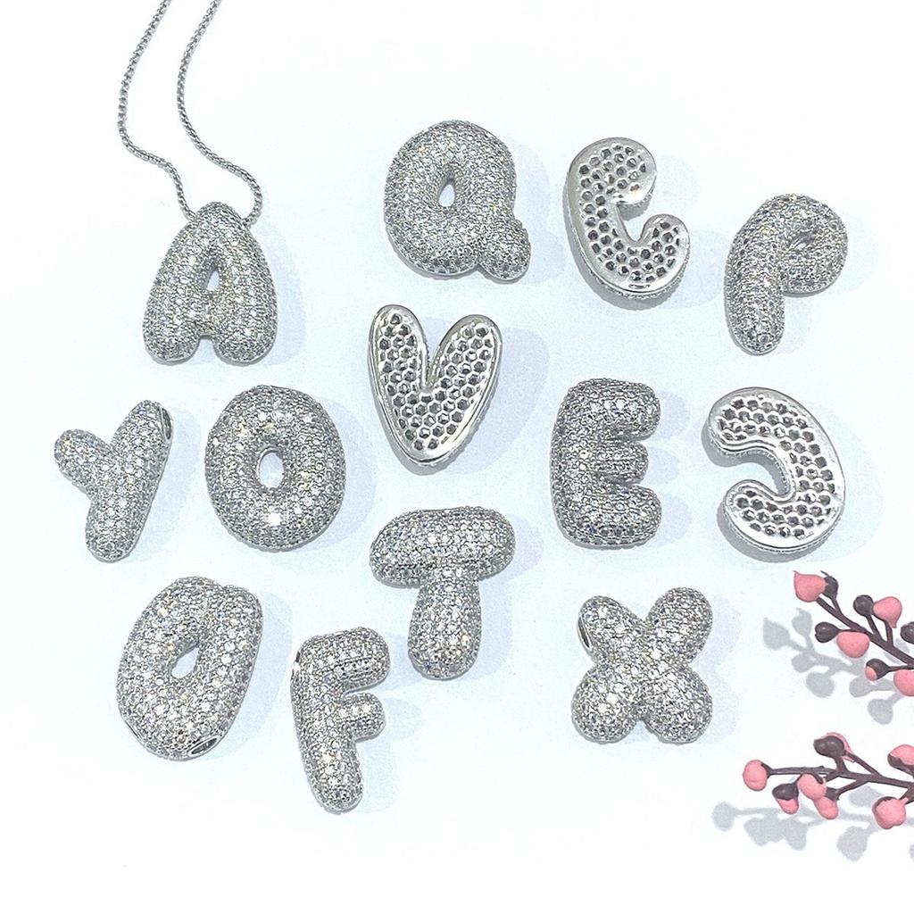 Cz Zircon Fat Initial A-Z Letters Balloon Bubble Pendant Necklace For Women Men Stainless Steel Box Chain Hip Hop Iced Jewelry