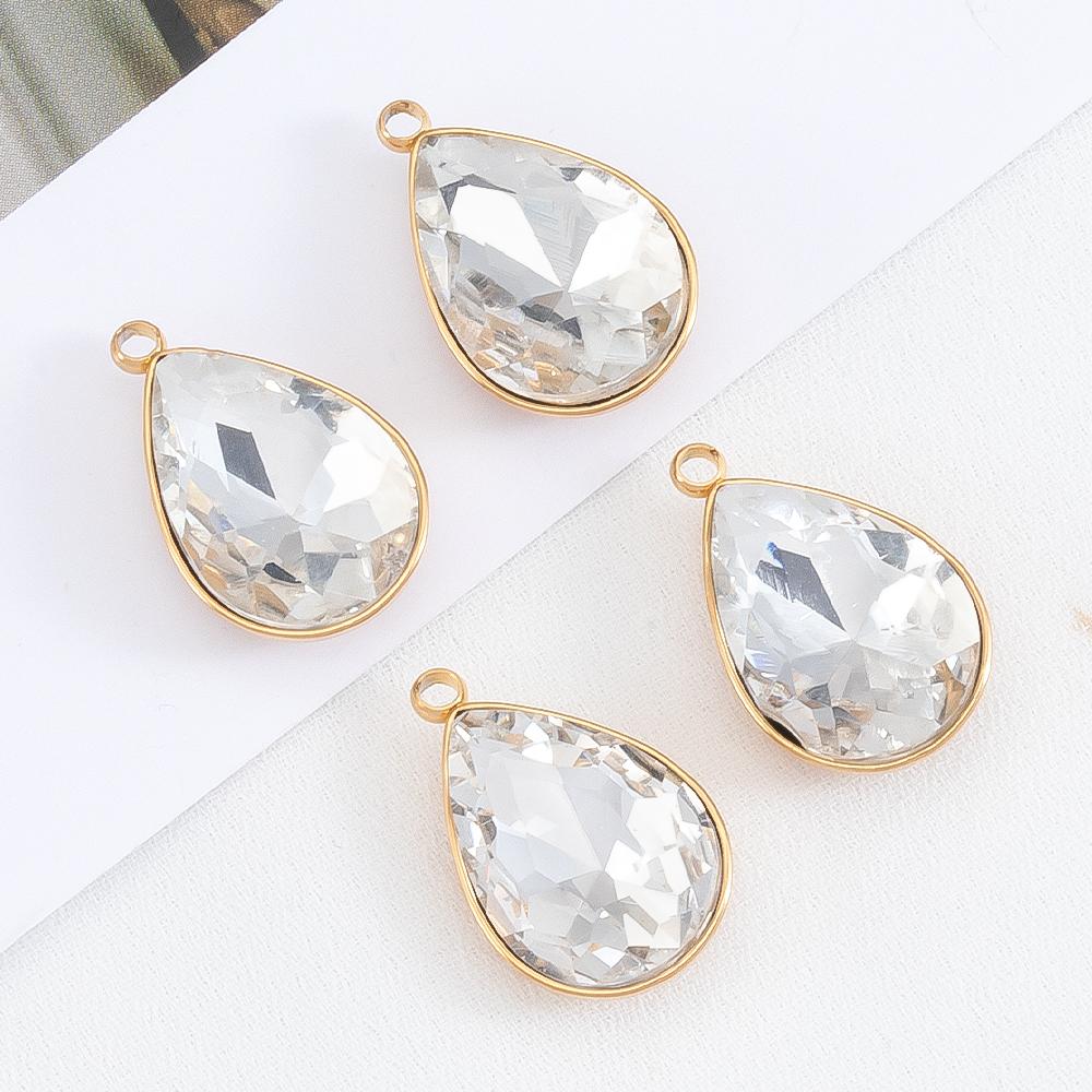 

5pcs PVD Plated Stainless Steel Crystal Glass Charms Pendants Waterdrop Rectangle Charms for Necklaces Beads DIY Jewelry Making