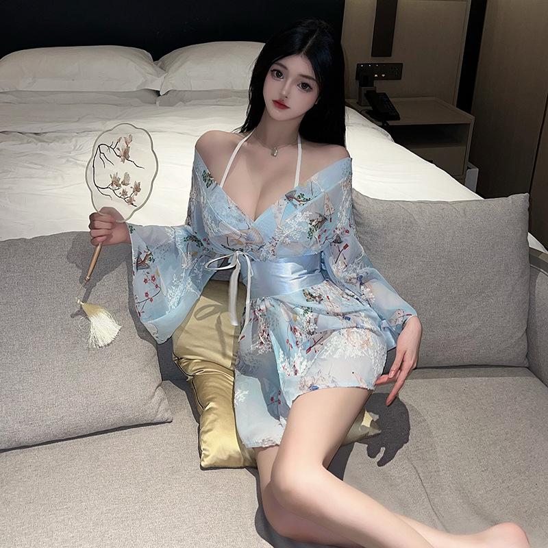 

Sexy lingerie kimono bathrobe suit uniform seduction print Japanese bow sexy Japanese new A One size fits all
