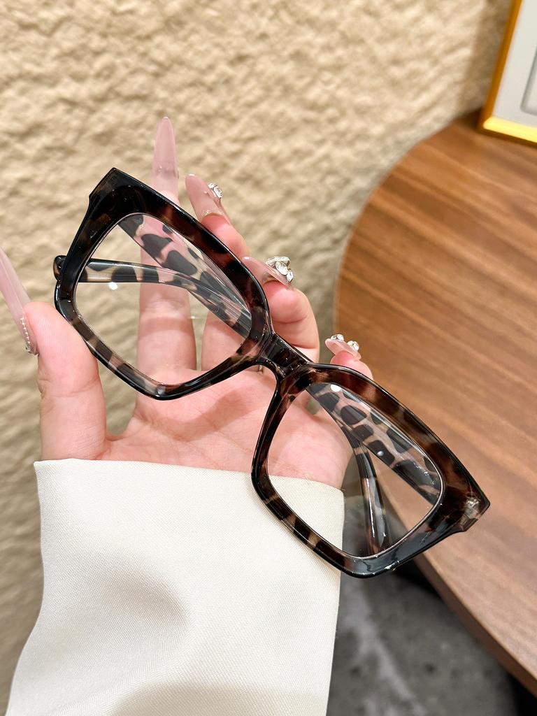 1Pc Square Frame Bean Flower Glasses with Clear Lenses Fashionable Casual Trendy Eyewear Suitable for Daily Wear and Office Use