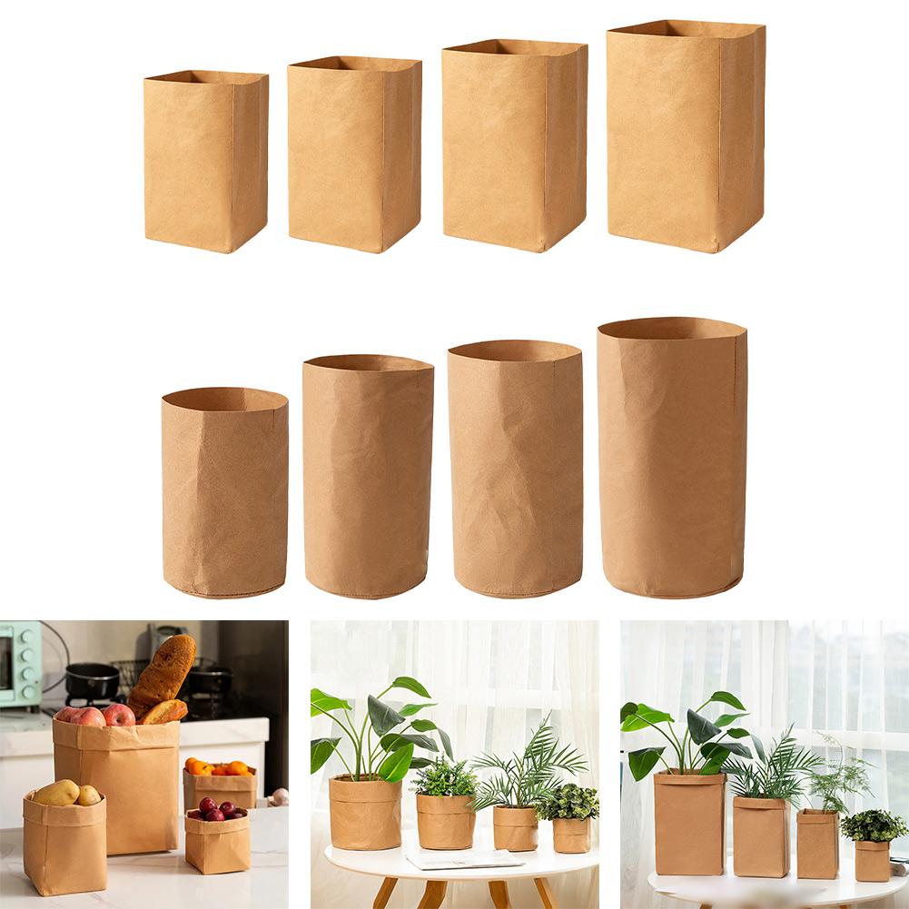 Kraftpaper Bags Multiuse 4 Sizes Foldable Washable Degradable for Storing For Plants Potatoes and Office Supplies