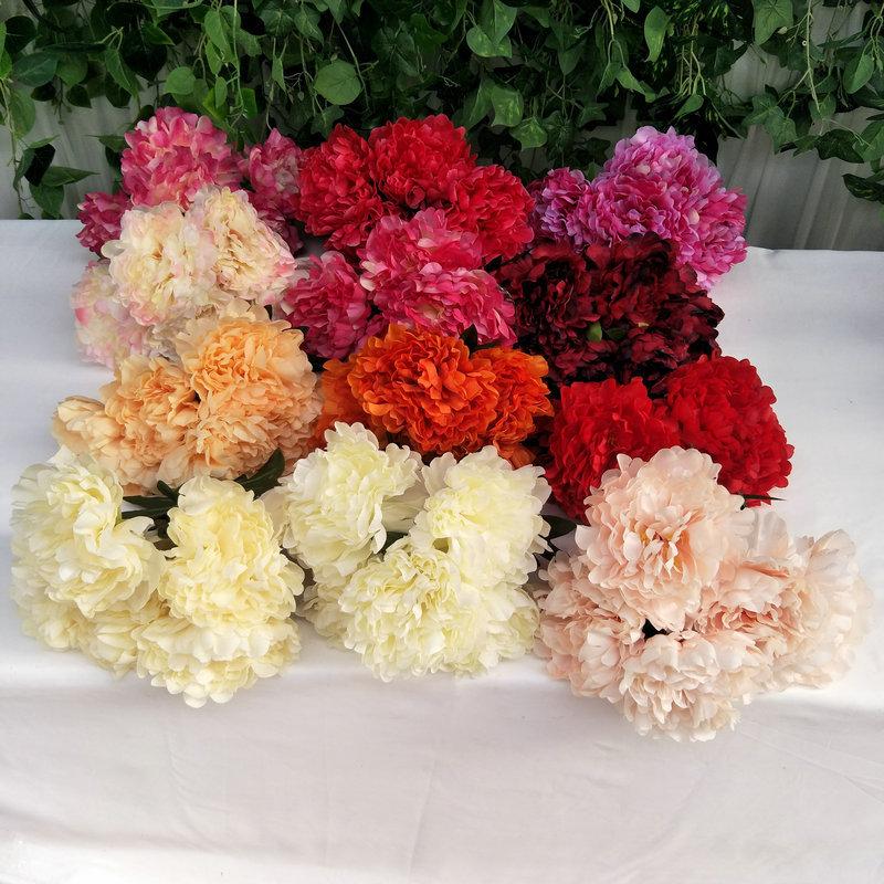 Artificial Peony Flower Bouquet For Wedding Decor With Silk Material In Multiple Colors