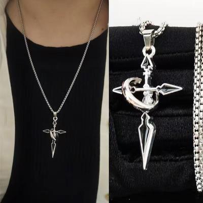 Metal Black Cross With Circle Pendant Necklace Men And Women  Gothic Punk Trend Hip Hop Accessories Jewelry Gift