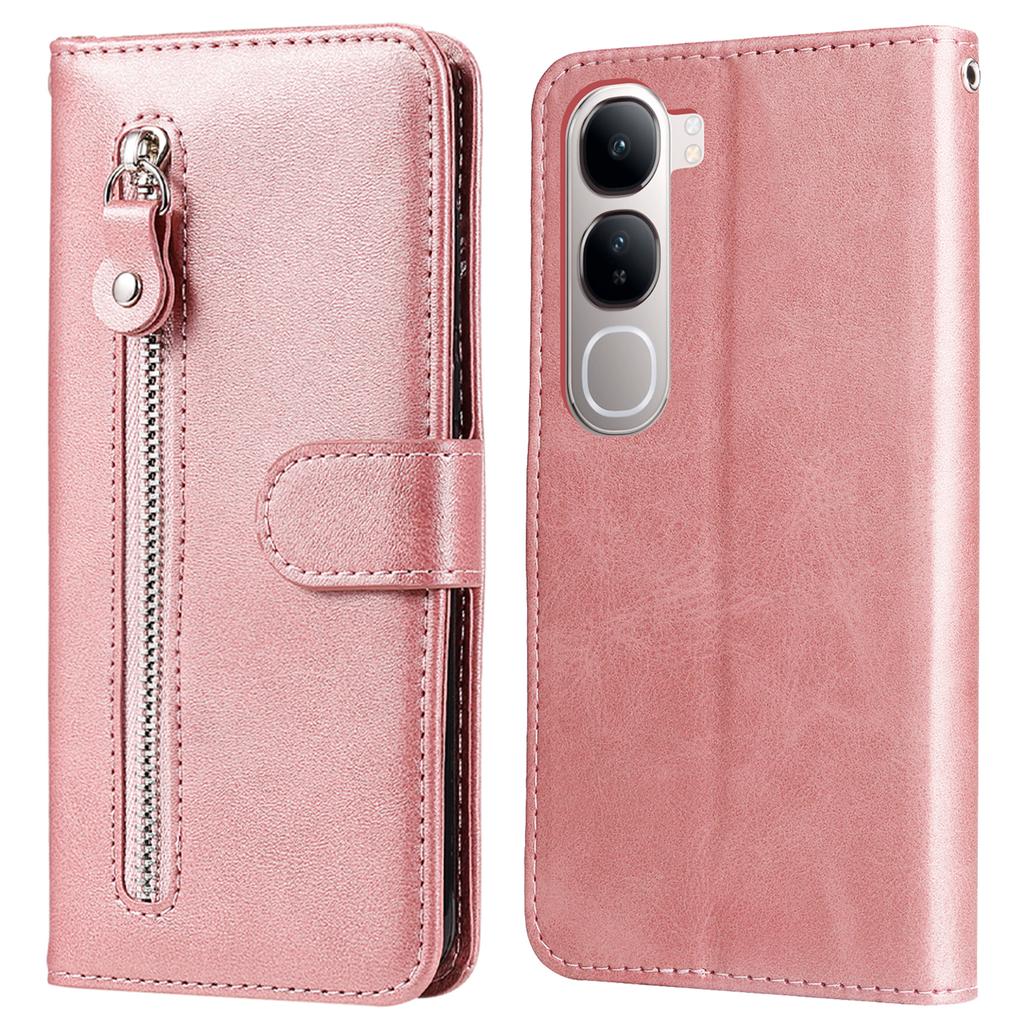 Zipper Wallet Case for Vivo Y300 5G/Y200 5G/V40 Lite (Indonesia) 5G/4G Calf Texture Leather Phone Cover