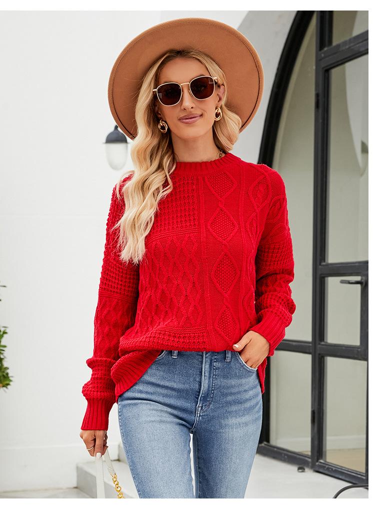 Popular twist casual solid color crew neck sweater, lazy style autumn and winter new loose pullover knitted sweater