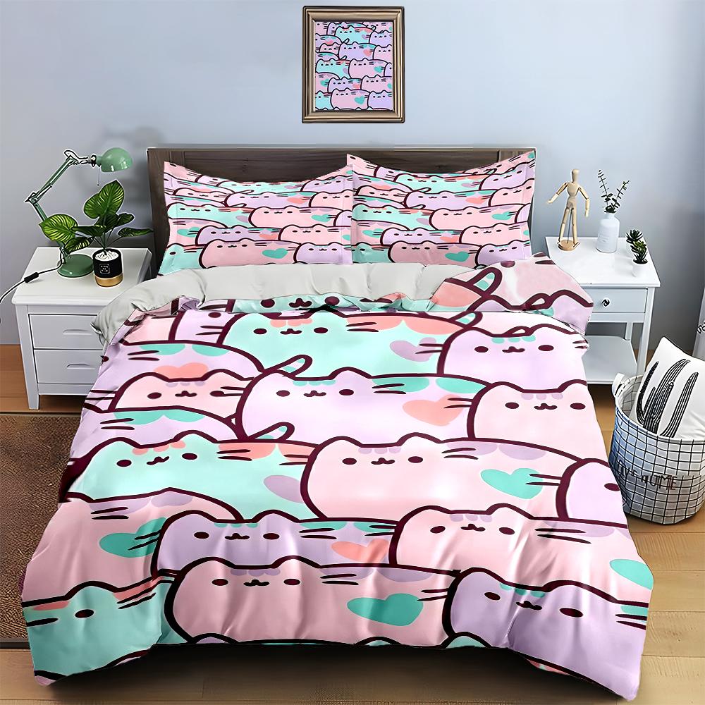 Pastel Cat Pattern. Bedding Duvet Cover Sets Duvet Covers Pillowcases Gifts (1 * Duvet Cover 2 * Pillowcases, Without Duvet Insert)