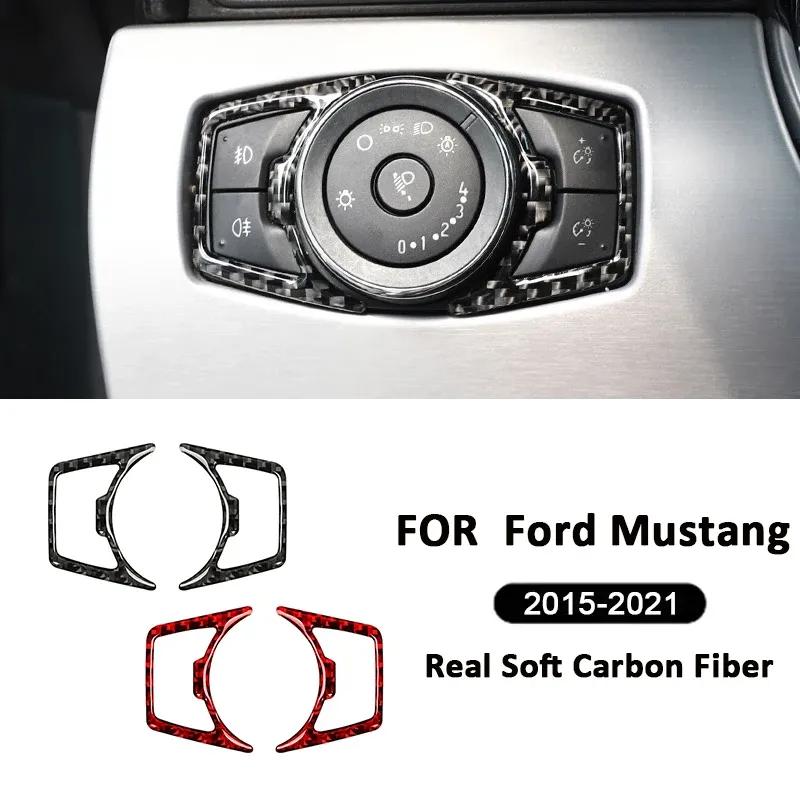 Für Ford Mustang 2015- Kohlefaser Auto Scheinwerfer Bedienschalter Panel Verkleidung Rahmen Dekorationsaufkleber Innenraum Zubehör