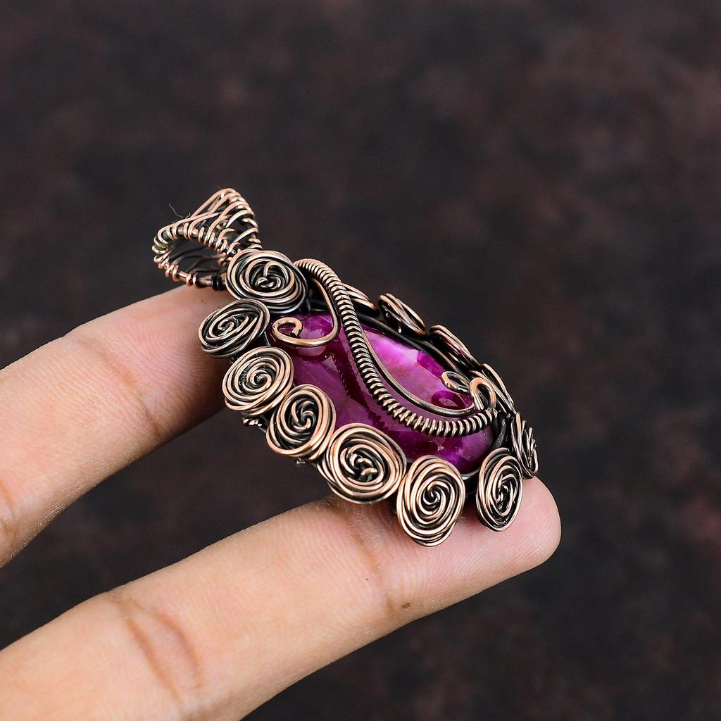 Faceted Kashmir Ruby Pendant Copper Wire Wrapped Pendant Handmade Copper Jewelry Anniversary Gift Stylish Pendant Wire Wrap Gemstone Jewelry
