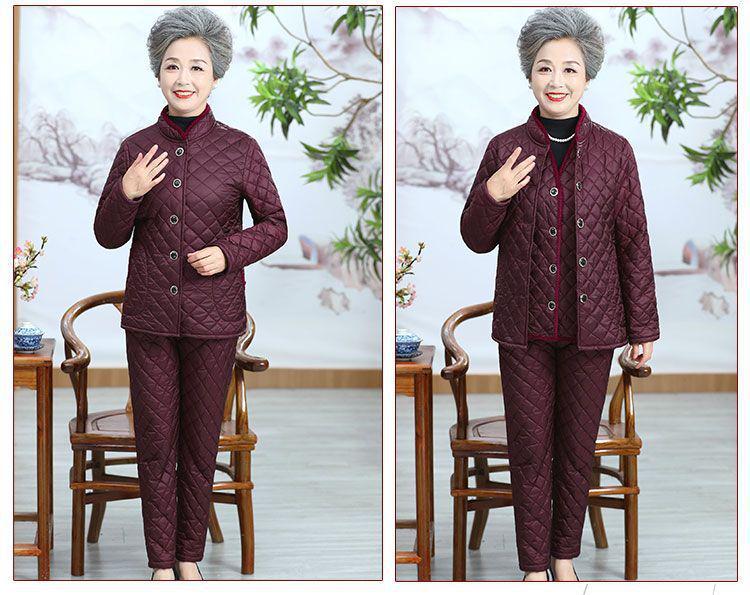 Warm Velvet Cotton Suit for Mom and Grandma: Autumn/Winter Three-Piece Set for Mature Women