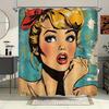 Pop Art Woman Shower Curtain Comic Style Vintage Pin Up Design Waterproof Bathroom Decor Retro Fashion Home Textile Statement