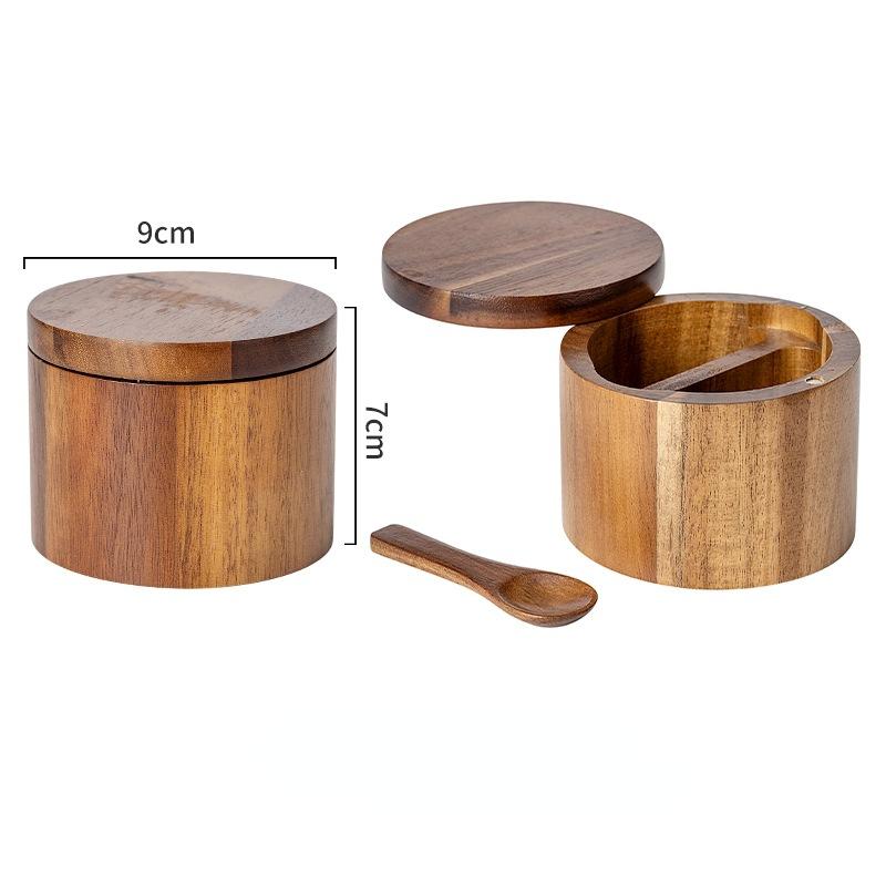 Wood Salt Jar Solid Wood Seasoning Box Wooden Kitchen Seasoning Bottle Storage Seasoning Jar