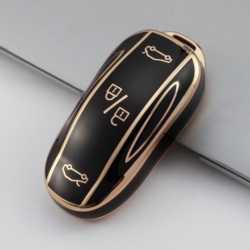 Fashionable Gold Edge TPU Key Case for Tesla Model X