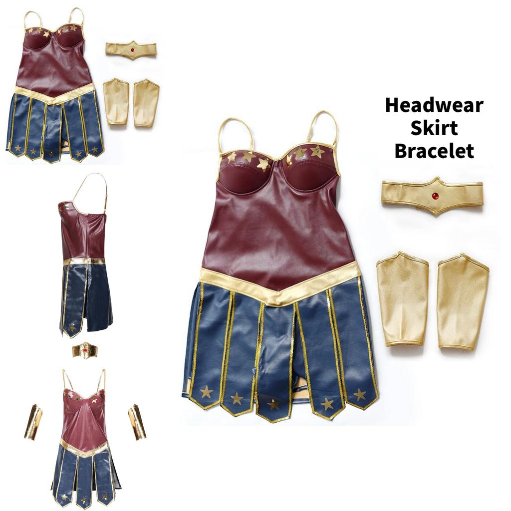 Costume da Supereroina Sexy Wonder Woman in Tessuto di Nylon per Halloween e Feste in Costume