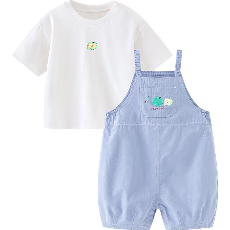 Minibala Unisex Baby Cotton Blend Denim-Look Suspender Shorts Set 100