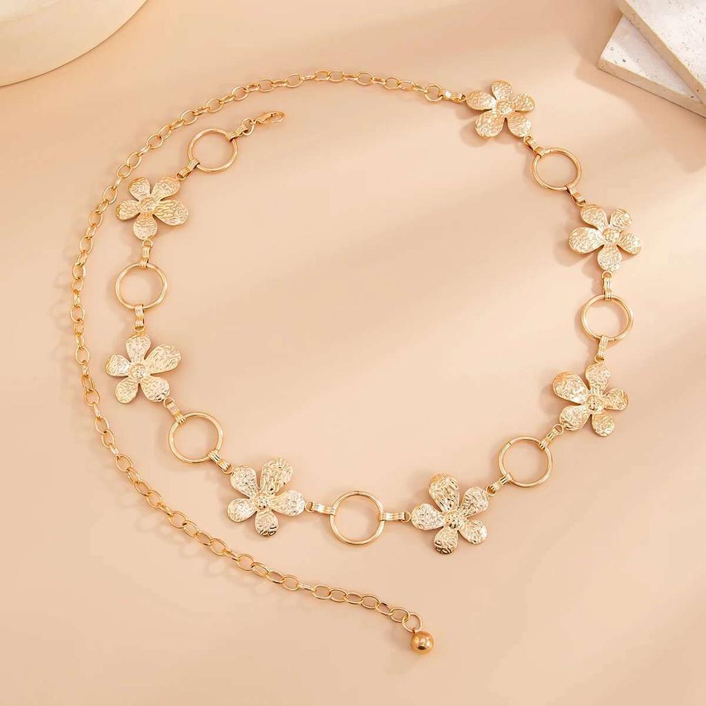 PuRui Romantic Exquisite Alloy Waist Chain Women Trendy Big Flower Summer Sexy Beach Party Belt Dress Body Zircon Accessories