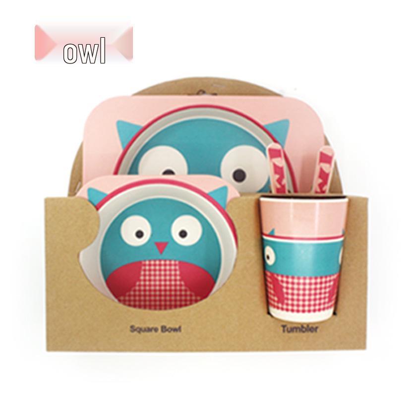 Kreativní dětská jídelní sada z bambusového vlákna - Pěti dílný kreslený design pro děti.