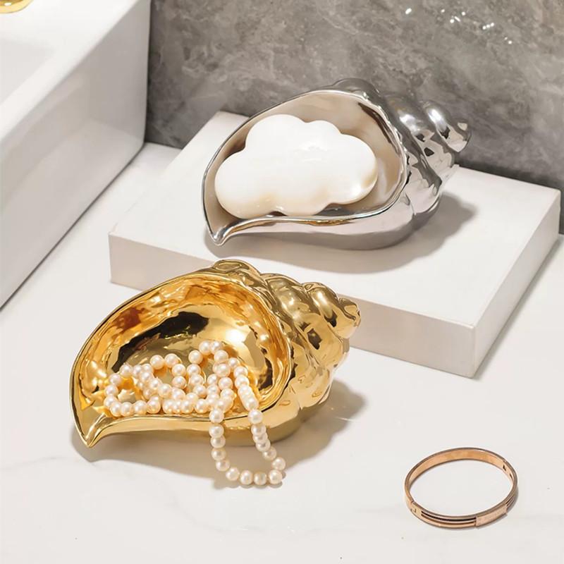 Portasapone Conchiglia Soggiorno Desktop Portaoggetti per Gioielli Decorazione Colore Solido Ceramica Portasapone Moderno Accessori per la Casa Bagno