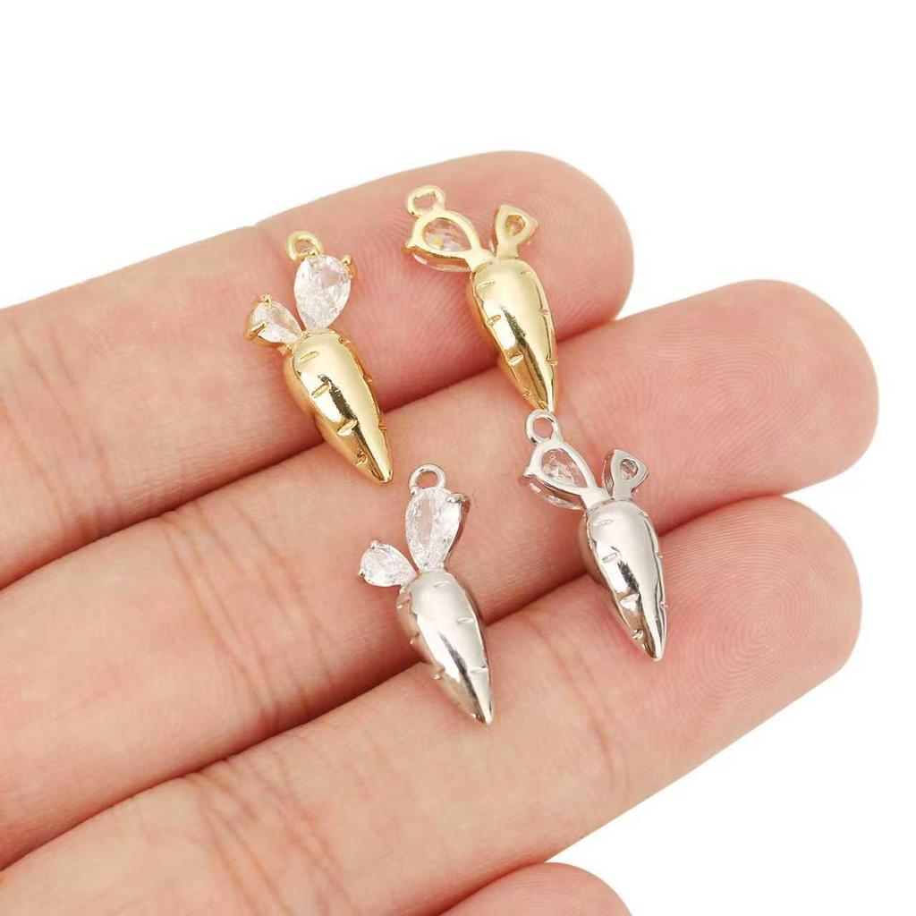 Liangfei 18k Gold Plated Carrot Pendant with Diamonds - Cute Cartoon Charm DIY Jewelry Accessory