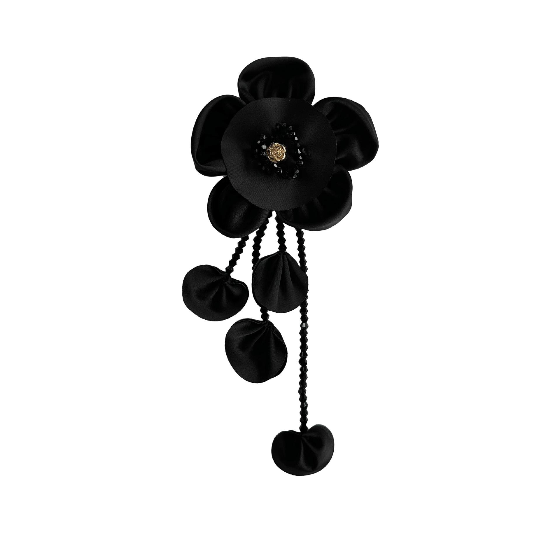 

Черно-белая тканевая наклейка с бисерной кисточкой, объемный цветок, одежда, платье, топ, аксессуары для волос, аксессуары для сумки, декоративные цветочные аксессуары