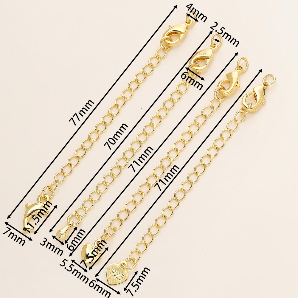 5/10pcs/Pack 14/18K Gold Color Plated Brass Various Extension Chain With Lobster Clasps for DIY Necklace Jewelry Making Findings